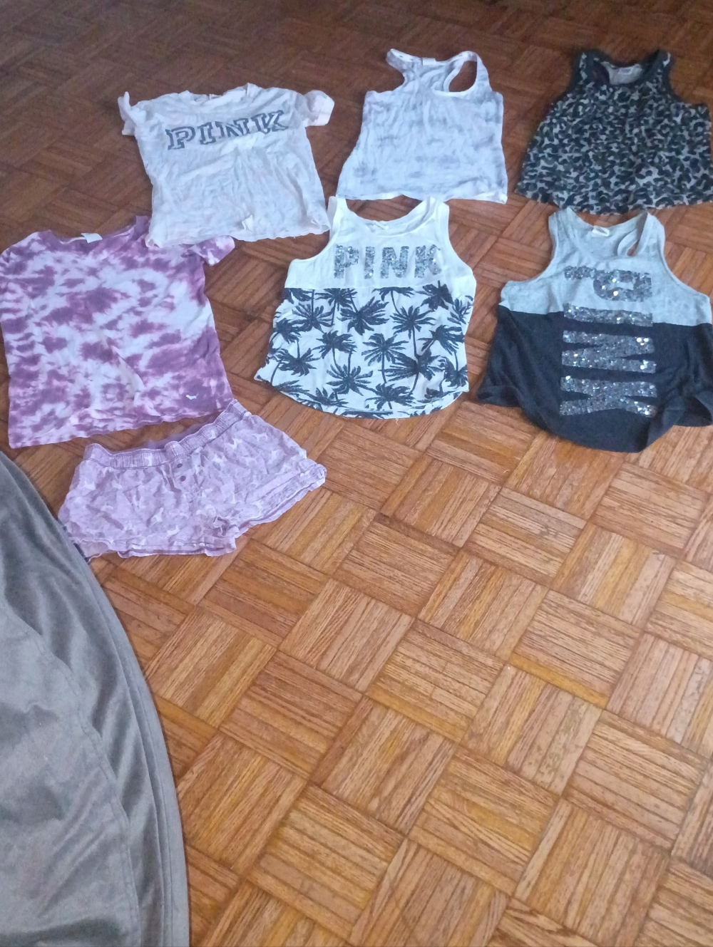 PINK Victoria's Secret White Tank with Black Palm Print